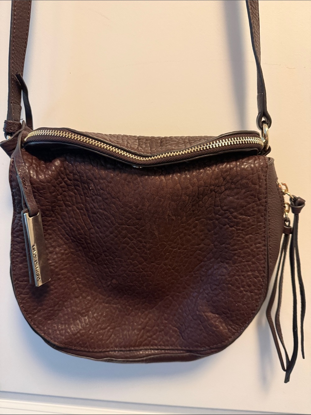 Vince Camuto Pebbled Shoulder Bag in Black Cherry 🍒 with Gold Accent